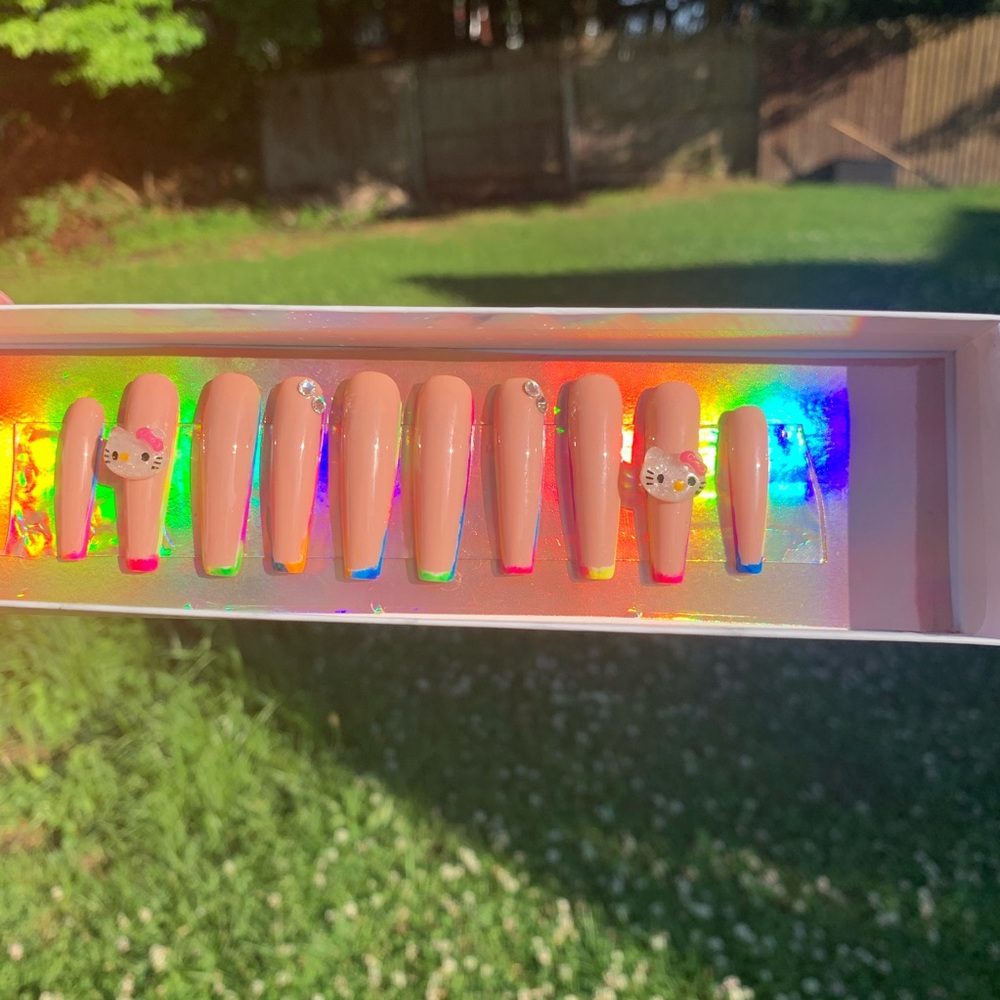 Hello Kitty Nude and Rainbow Press-On Nails